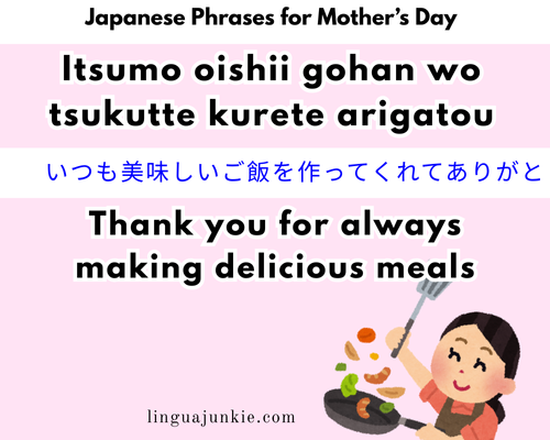 Japanese mother's day phrase - Itsumo oishii gohan wo tsukutte kurete arigatou