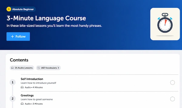 3-minute audio language course to teach useful phrases in different languages