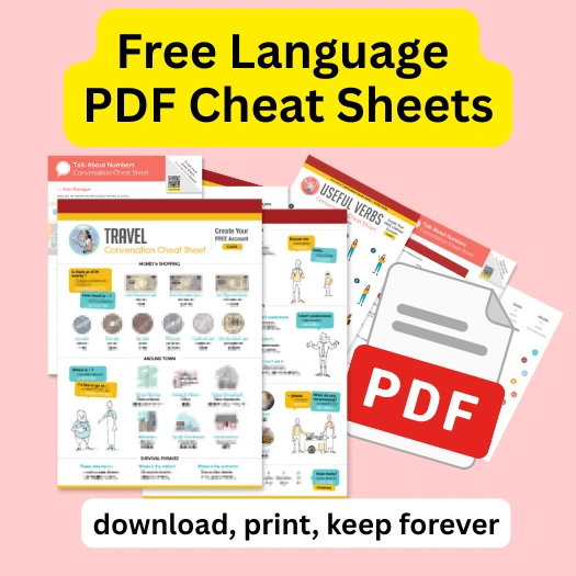 PDF cheat sheets with common phrases in foreign languages