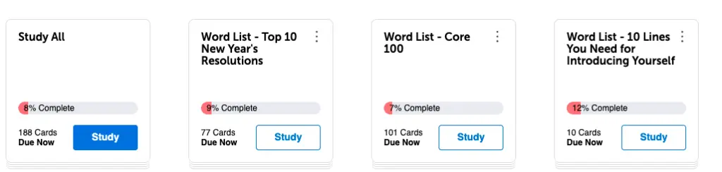 Preview of the JapanesePod101 spaced repetition flashcards study tool